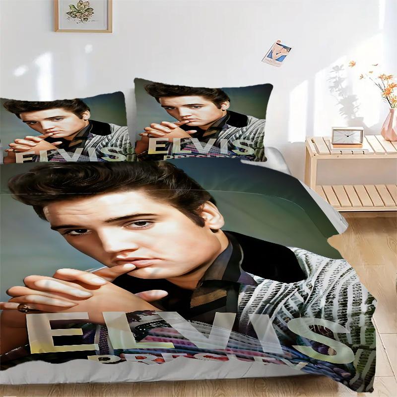 Elvis Presley Portrait Print 3Pcs Bedding Set,Duvet Cover with 2 Bedro,Pillowcase Home Birthday Gift