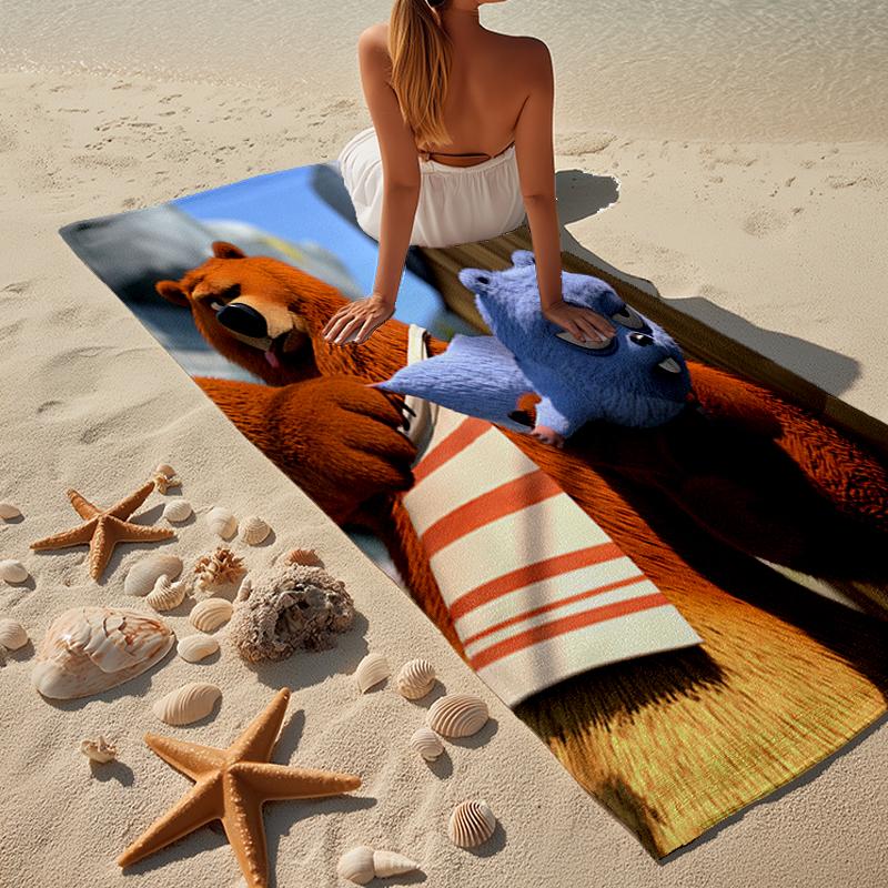 Bear And Blue Critter Adventure Beach Towel, Super Soft Microfiber, Gift for Her/Him, Birthday, for Pool, Beach, Travel, Home Decor Fan gifts