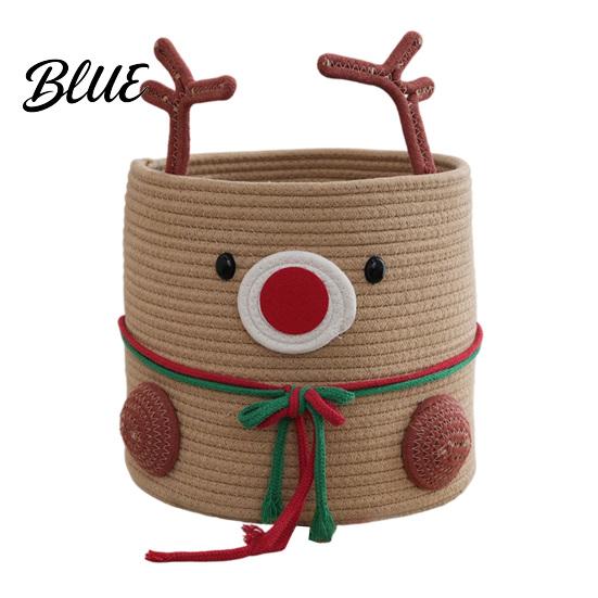 Cotton Rope Storage Basket Cute Reindeer Woven Box Large Capacity Soft Sundries Holder Fabric Basket Decorative Organizer for Nursery And Home Decor