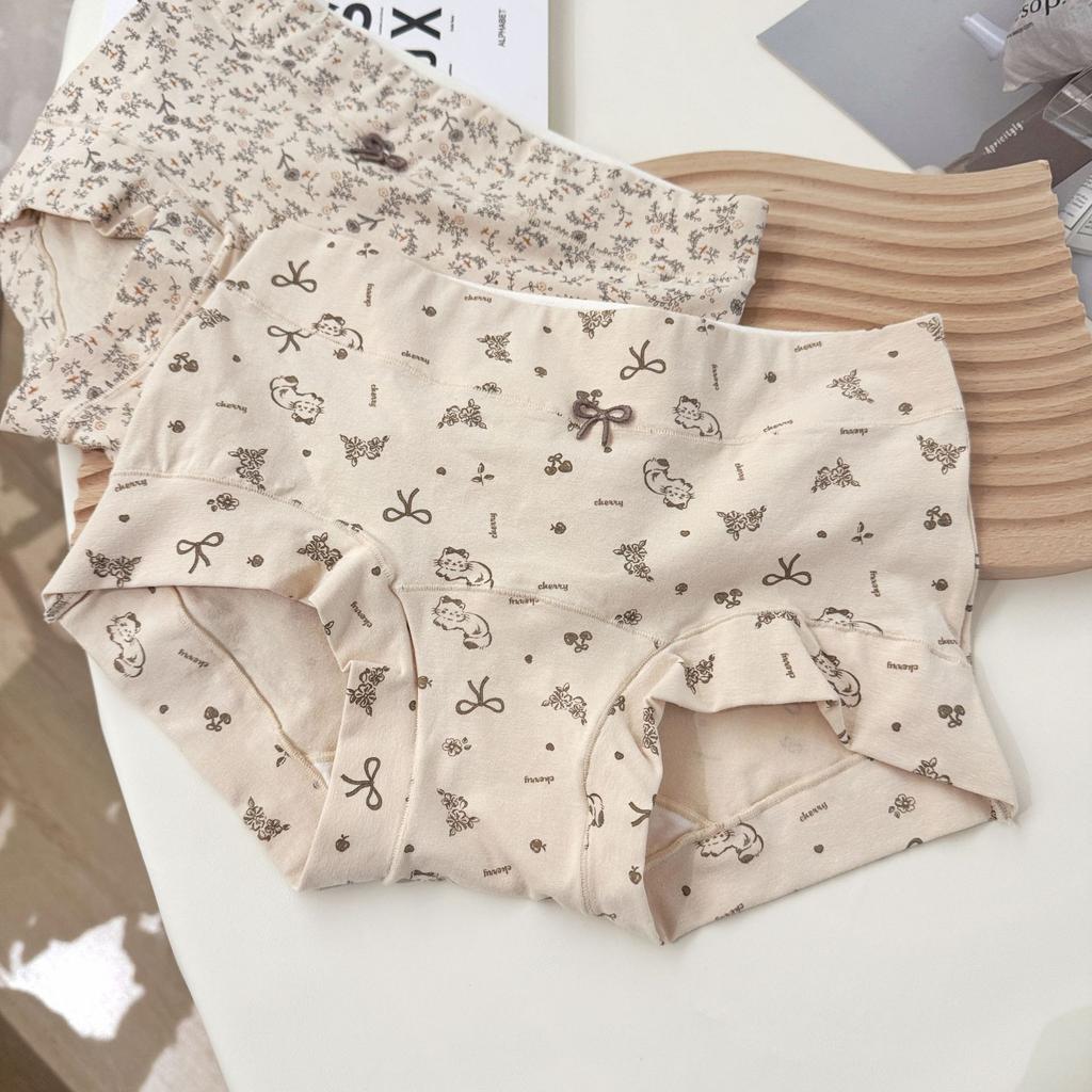 Large Size Lady Spring and Autumn Floral Pure Cotton 10A Antibacterial Extension Crotch Skin Breathable Small Flat Angle Briefs