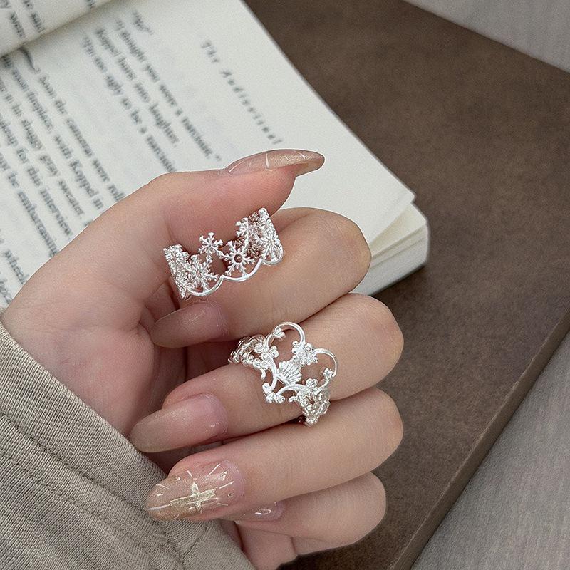 Chic 3D Snowflake & Heart Flower Open Ring – Versatile Stackable for Women