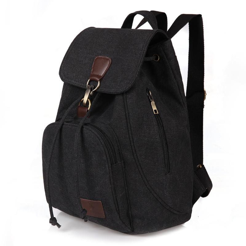 Backpack Canvas Retro Solid Color Laptop Compartment Schoolbag Outdoor Gift