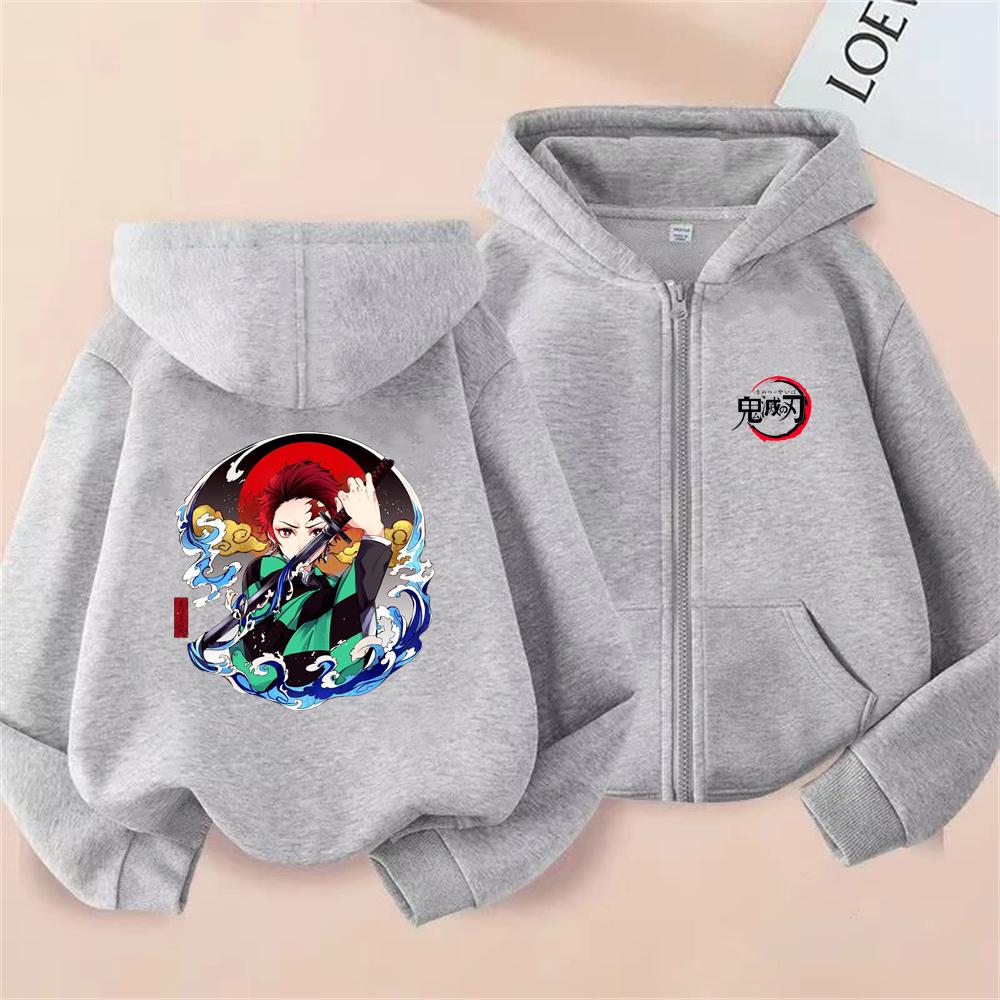2025 Children's Zipper Style Tops Demon Slayer Boy Girls Hoodie Suitable Kids Sweatshirt Fashion Anime Cosplay Clothing