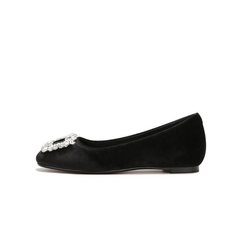 

[] Last dinner party~ square head drill buckle shallow mouth velvet flat-soled single shoes women s commuter shoes wedding shoes 34 чёрный