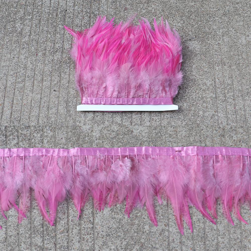 Feather5 10Meters Rooster Feather Trim 8-13CM Colored Chicken Feathers Ribbon  3-5" Saddle Pheasant Feathers Trim Fringe