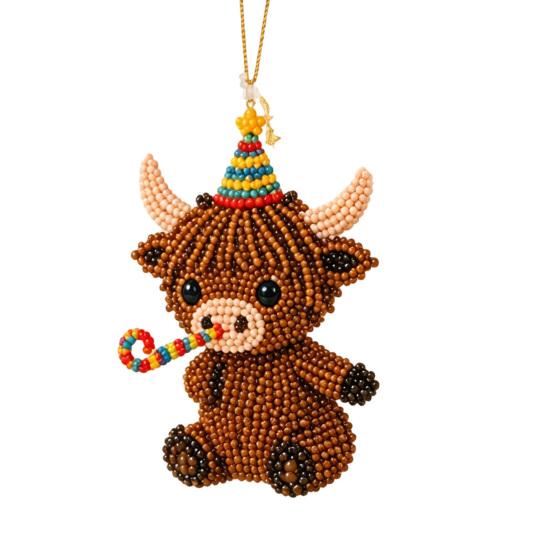 DIY Highland Cow Beading Kit Cute 3d Cow Bead Craft Pendant with Colorful Beads