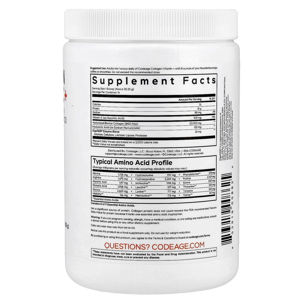 Collagen Vitamin C + Powder, Unflavored, 283G(9.98Oz)