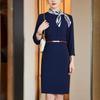 Elegant Seven-Sleeve Professional Work Dress