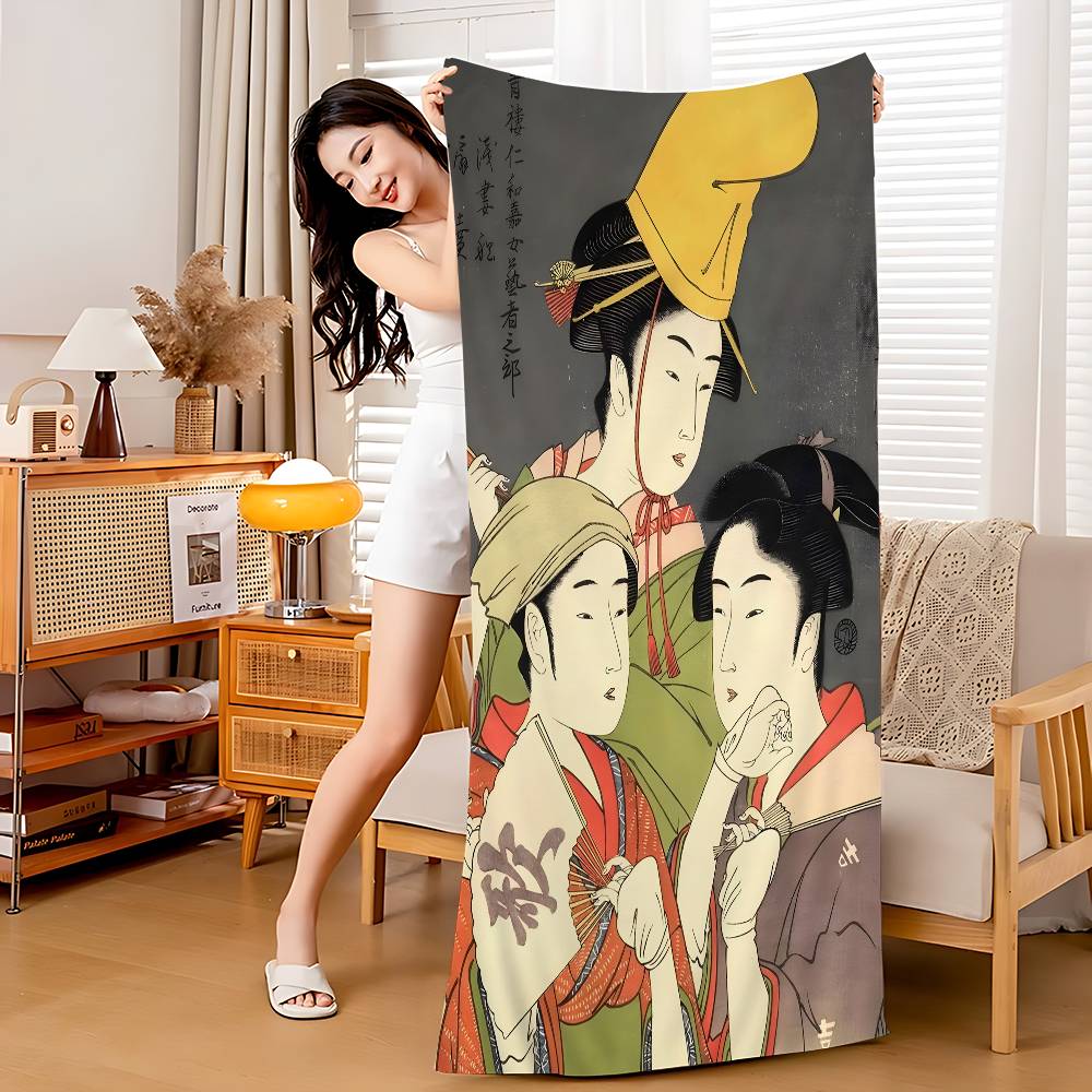 Vintage Japonia Sztuka Ukiyo-e Koc z Mikrofibry Szybkoschnące Ręczniki Plażowe Nadwymiarowy Druk Super Chłonny Koc Ręcznikowy Basenowy
