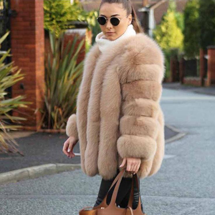 Women's Winter Faux Fur Hooded Coat Fashionable and Warm Faux Fur Vertical Hooded Hat Fluffy Fur