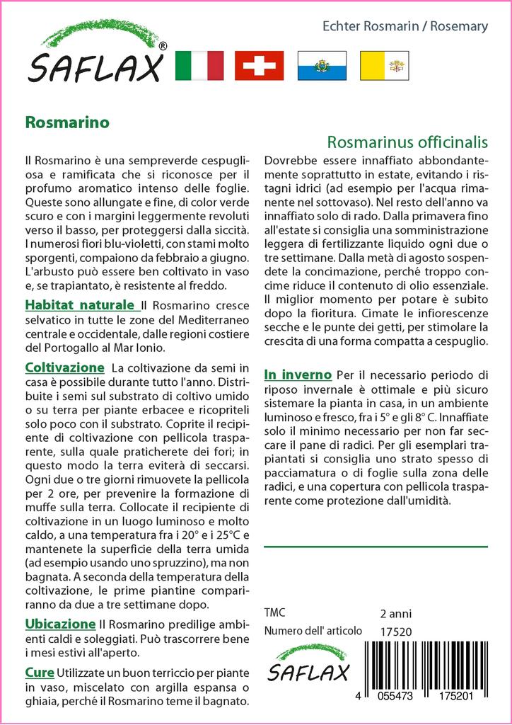 SAFLAX Zahrada v sáčku - Rozmarýn - 100 semen - Se substrátem ve vhodném stojacím sáčku - Rosmarinus officinalis