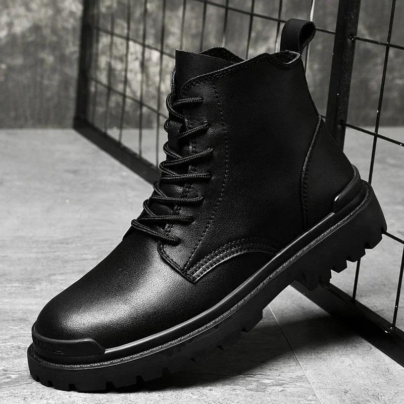 Fashion Fashion Mens Boots Autumn Winter Men Boots Genuine Leather Casual Shoes  For Man Retro Motorcycle Boots Big Size 38-48