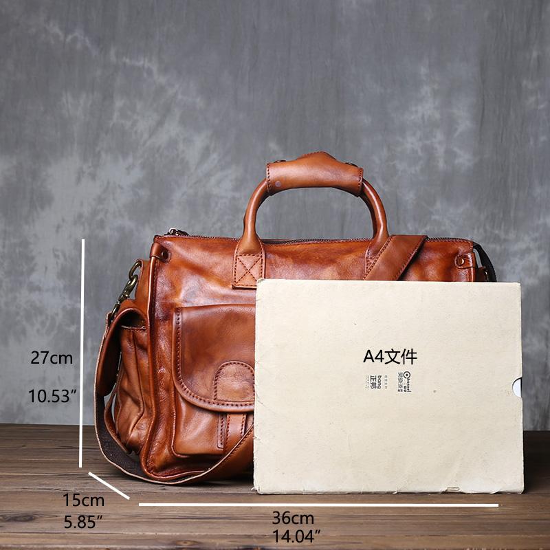 JLFGPJ Borsa a Mano Vintage Lucidatura a Mano Pura Pelle di Mucca Tinta Vegetale Borsa a Tracolla Casual da Uomo Vera Pelle Borsa per Computer