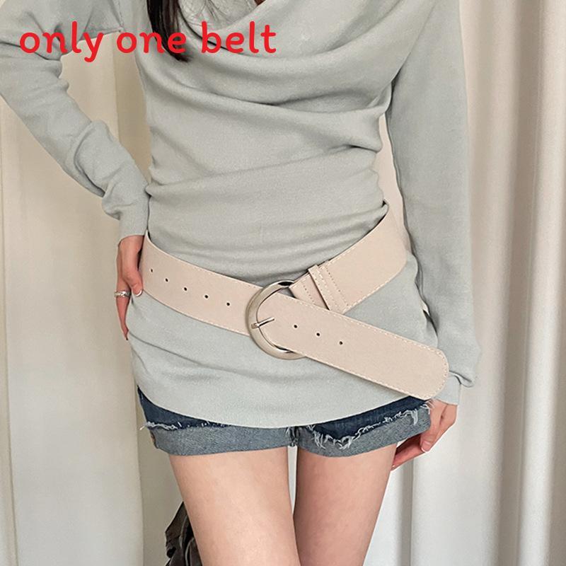Pu Leather Wide Belt With Gold Buckle For Fashionable Casual Wear