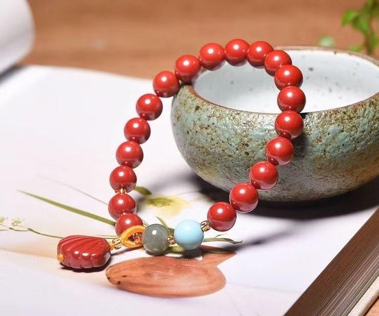 

Elegant Genuine Cinnabar Bracelet with Shell Pendant - Premium Original Women s Gift