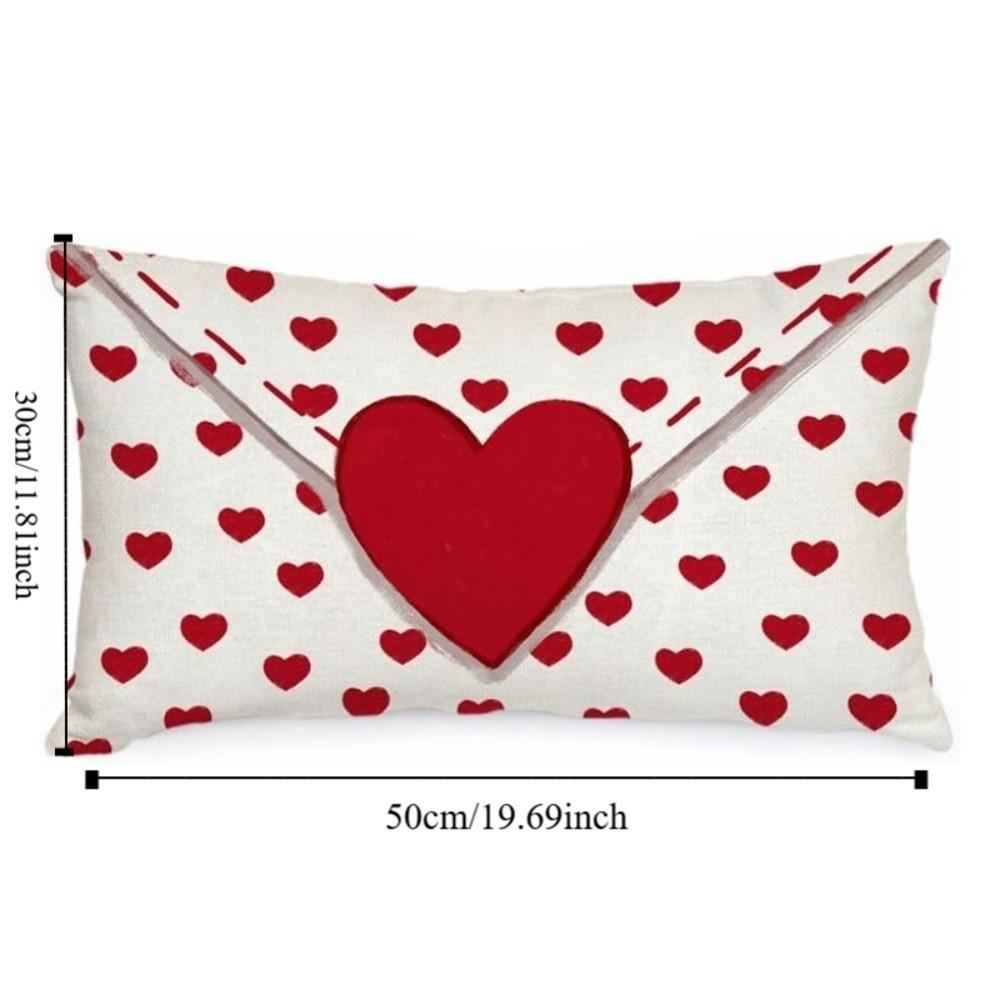 Soft Love Heart Pillow Cover Comfortable Linen Valentine's Day Love Pillowcase Rectangular Couple Love Cushion Cover Cushions