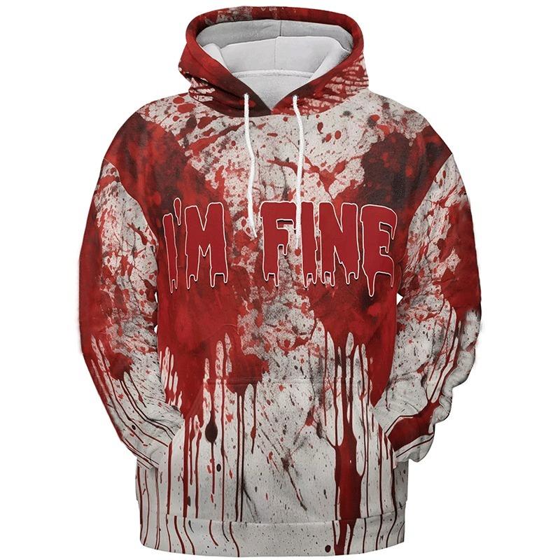Vår- och höstmode Herrhoodie Blodig 3D-tryck Sweatshirt Hoodie Street Casual Pojk-sweatshirt Hip Hop Herr Oversized Topp Kläder