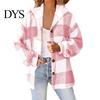 Women Jacket Lady Winter Coat Plush Lined Flannel Conrast Color Plaid Print Design Outerwear Hooded Single-breasted Thick Loose Long Sleeves Casual