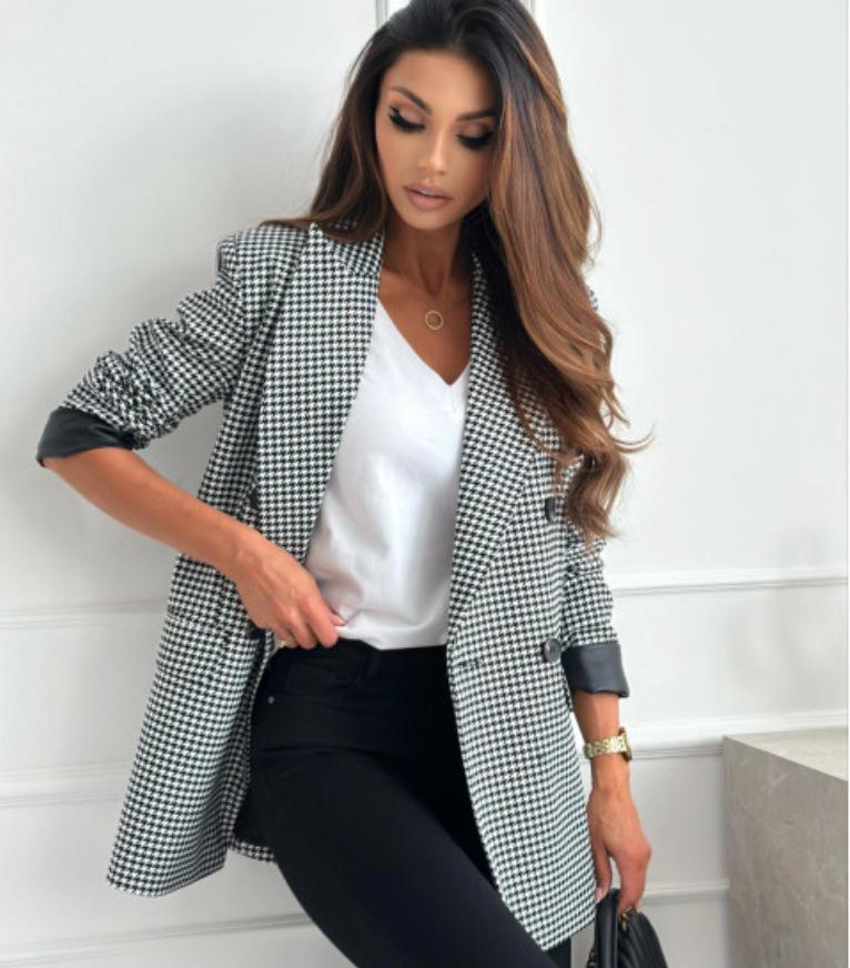 2024 Autumn/Winter Women's British Style Long Sleeve Plaid Coat