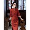 New Chinese-style red long cheongsam women's 1011 new autumn engagement toasting clothes temperament daily wearable high-end sense