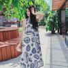 Light and mature style seaside vacation casual literary and artistic fan printed long dress women's summer new gentle temperament sleeveless dress