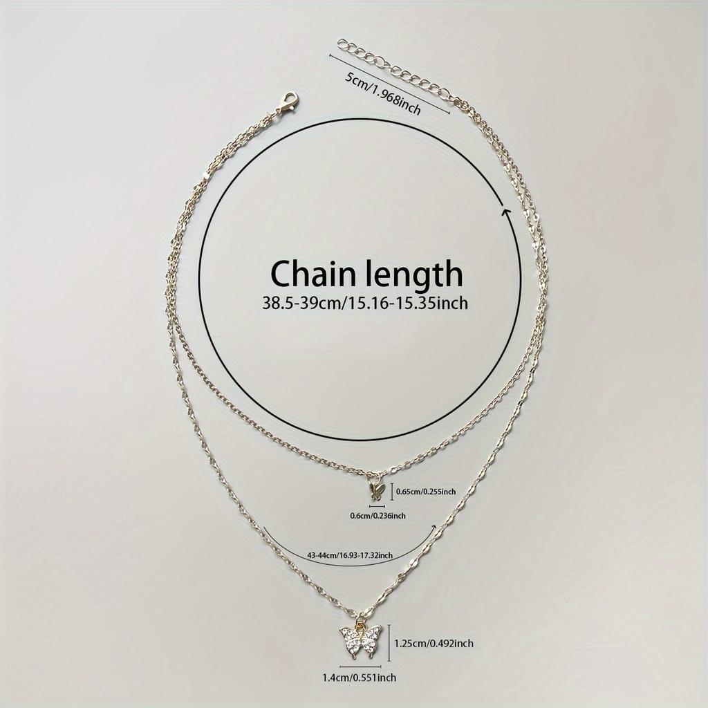 1 Double Layer Butterfly Necklace Alloy Pendant Collarbone Chain Perfect Gift for Girlfriend, Women's Unique Lightweight Versatile Fashion Design Suit