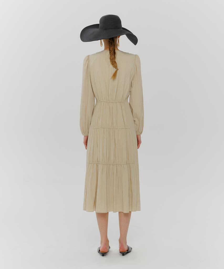 Etmont Stair Shirring Punching Dress Light Beige
