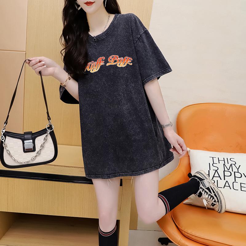 Summer Women's Loose Washed Do Old Hundred Design Sense Niche Unique Chic Short-sleeved T-shirt