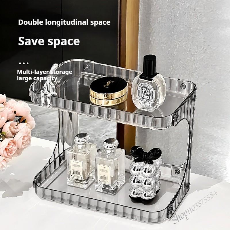 Light Luxury Double Dresser Organizer Transparent Perfume Rack Bathroom Skin Care Makeup Organizer Vanity Shelf