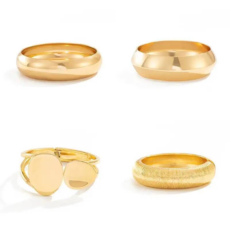 IngeSight.Z 4Style Punk Exaggerated Wide Cuff Bangle Women Vintage Irregular Geometric Glossy Gold Color Spring Bracelet Jewelry