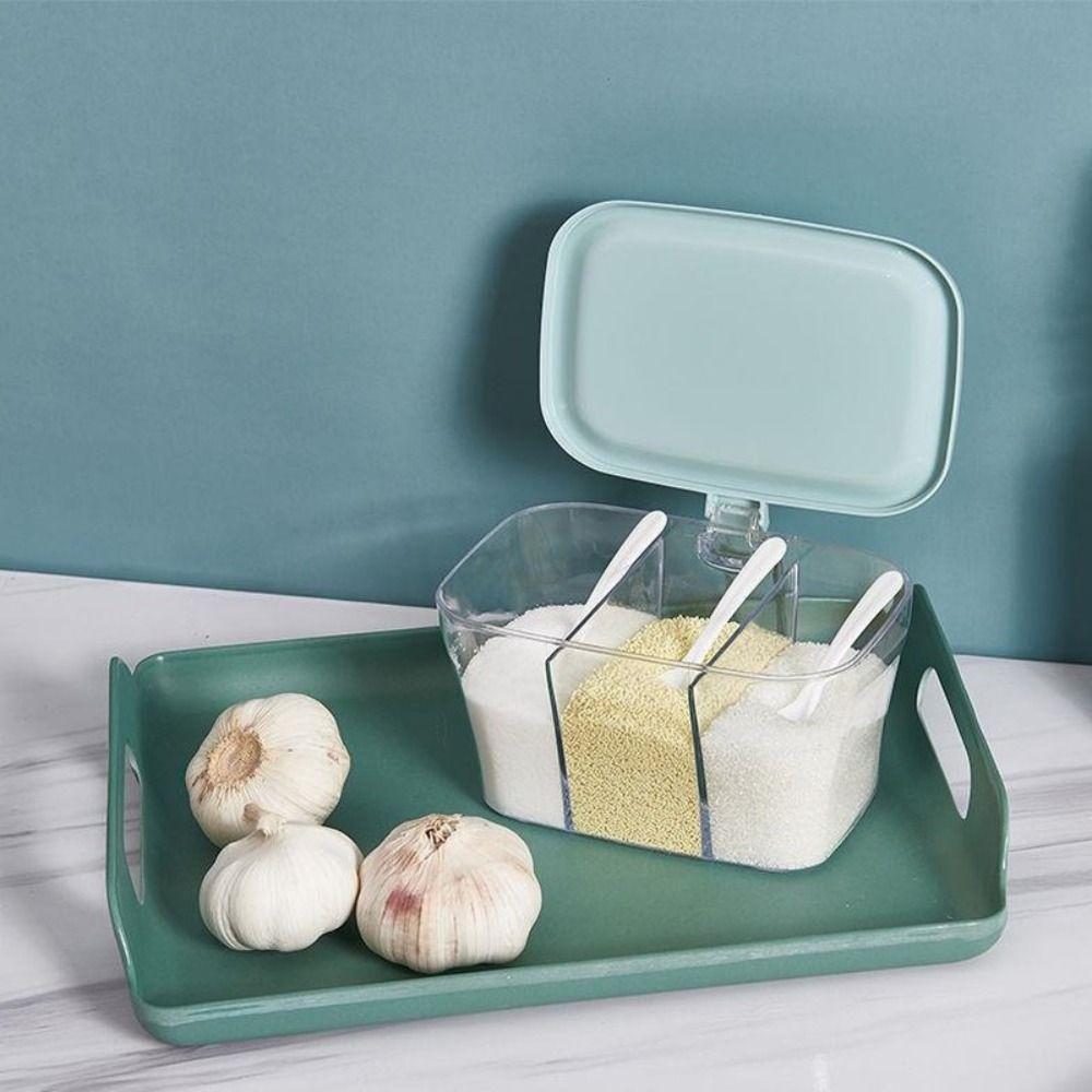 

Plastic Seasoning Box Three Grid Spice Storag Jars Multifunctional Home