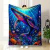 Colorful Underwater Whale Scene Flannel Blanket for Bedroom Living Room Sofa and Nap