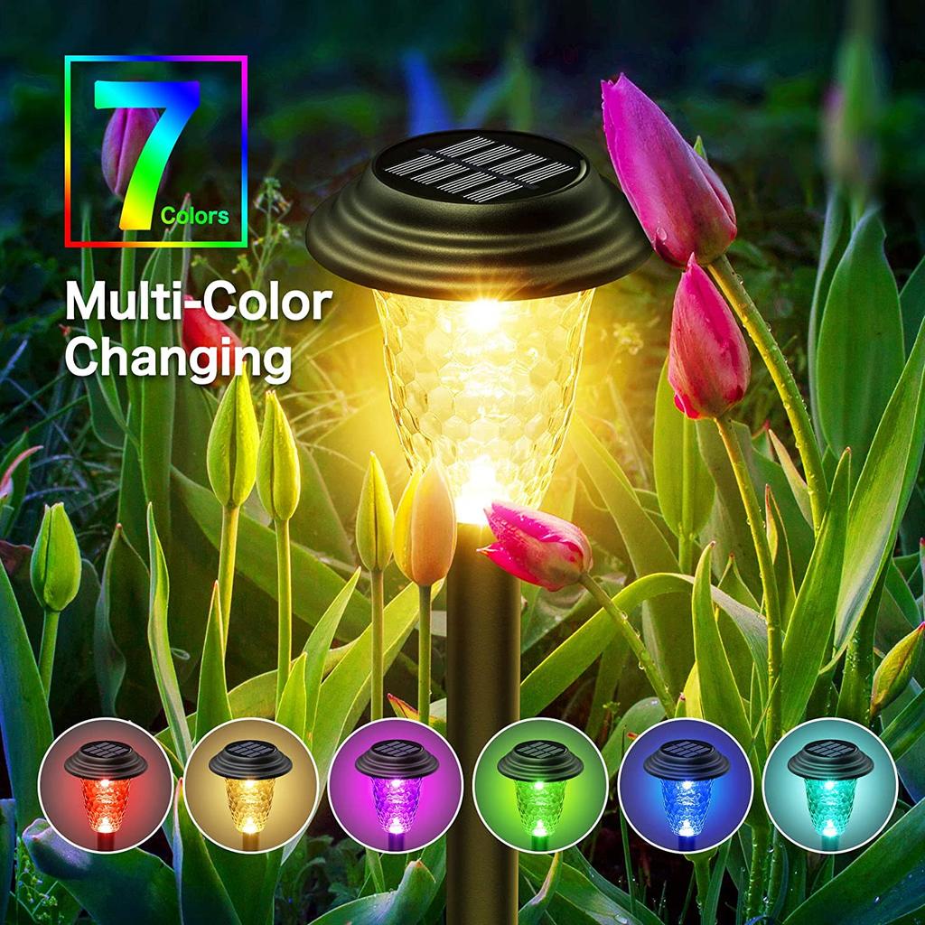 Solar Pathway Lights Outdoor Solar Yard Lamp RGB Color Changing/Warm White IP67 Waterproof LED Solar Lights for Garden Path