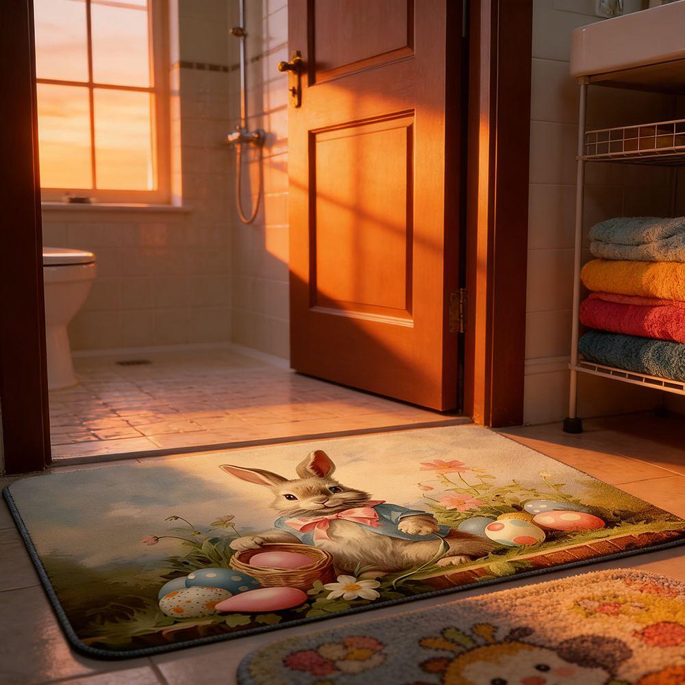 Egg Flower Easter Bunny Door Mat Quick Dry Bathroom Mat Rabbit Floor Mat  Entrance Hall