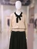 Le Shop Tie Neck Color Block Button-up Long Sleeve Knit Cardigan TQ2KC327