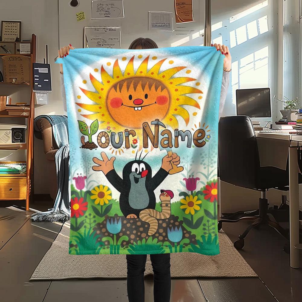 1PC Animal Friends Garden Custom Name Patterned Flannel Blanket Suitable For All Seasons For Home Decor Warmth And Comfort Gifts Holiday Present