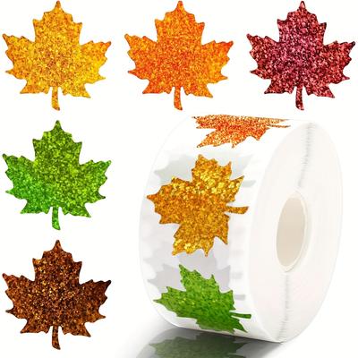 Autocollants Graffiti Feuille d'Érable Laser Holographique en Cinq Couleurs Uniques pour l'Automne, Autocollants Feuille d'Érable Festifs pour Thanksgiving, Fête Festive