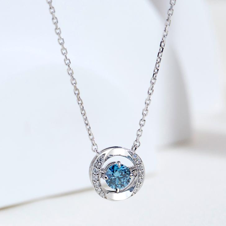 Blue Lab Grown Diamond Necklaces Real Gold Pendant for Women Girls in Stock Wholesale