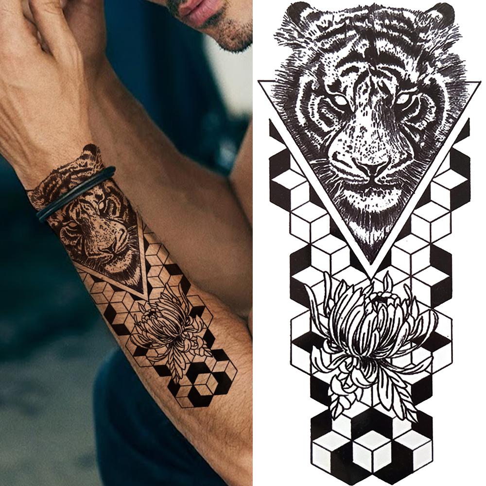 Cooler Wolf Schwarzes Temporäres Tattoo Sexy Mädchen Schlange Fake Katze Löwe Tattoo Aufkleber Für Frauen Erwachsene Geometrie Körperkunst Tattoos Papier