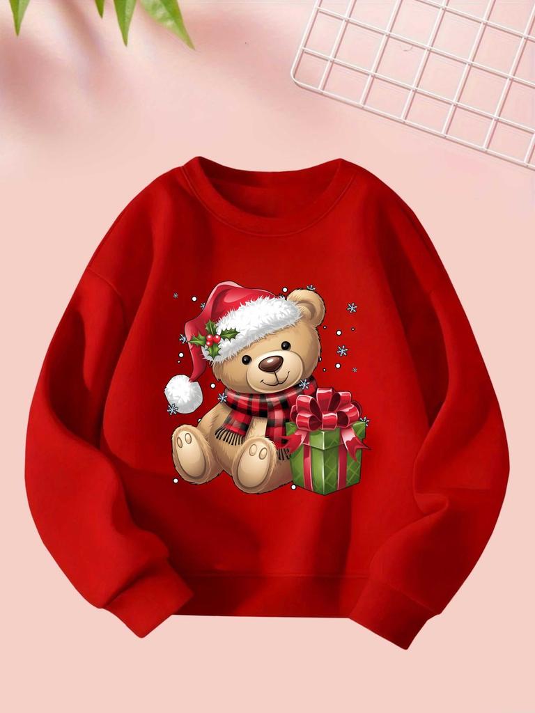 2025 9 29 Christmas Bear Girls Autumn and Winter Fashion Sweatshirt Creative Christmas Elements Casual Long Sleeve Sweatshirt Round Neck