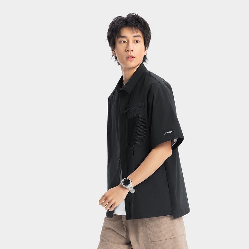 Li Ning CF Outdoor Casual Versatile Quick-Dry Cool Short Sleeve Shirt Men shirts Black ASHV055-1