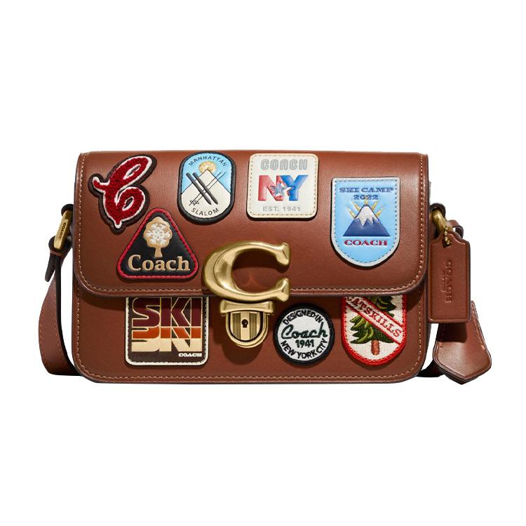 New COACH Studio Tanned Leather Small Square Bag, Crossbody Bag Trumpets Women's Saddle C8078-B4L4A