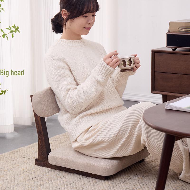 Solid Wood Bay Window Sofa Chair with Backrest - Comfortable for Long Sitting, Perfect for Balcony or Tatami.