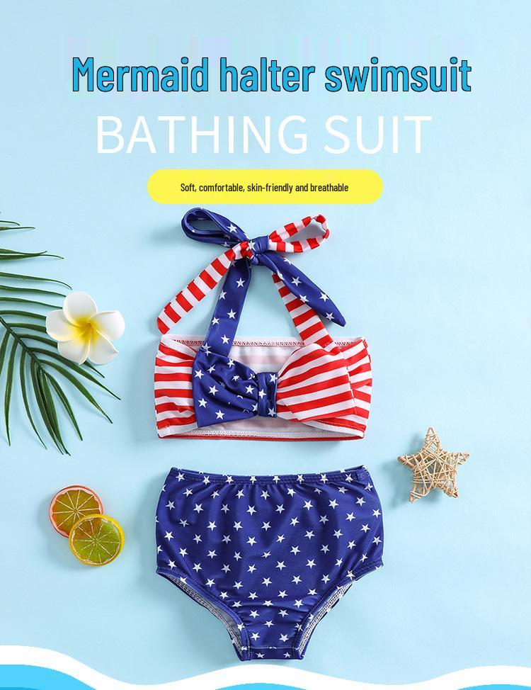 Girls' Summer Mermaid Bowknot Bikini Set - Cute Sling Two-Piece Swimwear