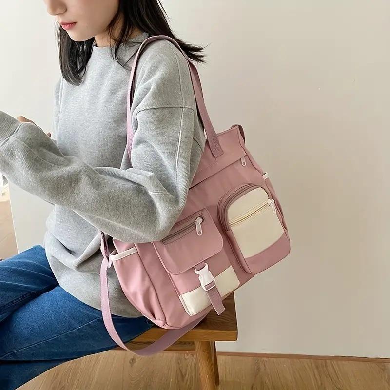 Ulzzng college style antique sense of art and art versatile girl student contrasting color large capacity shoulder bag
