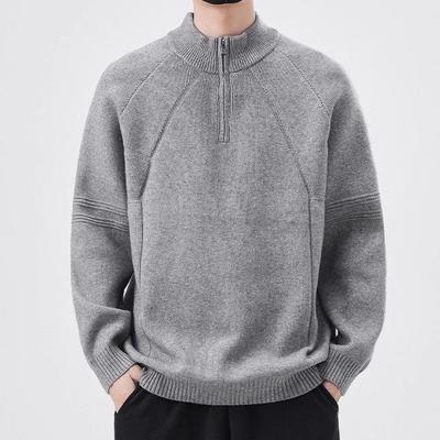 Men's Trendy Korean-Style Half-High Collar Zipper Sweater - Autumn/Winter Loose Pullover Knitwear
