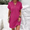 Women's Summer New Short Sleeve V-neck Color Pullover Comfortable Casual Button Dress