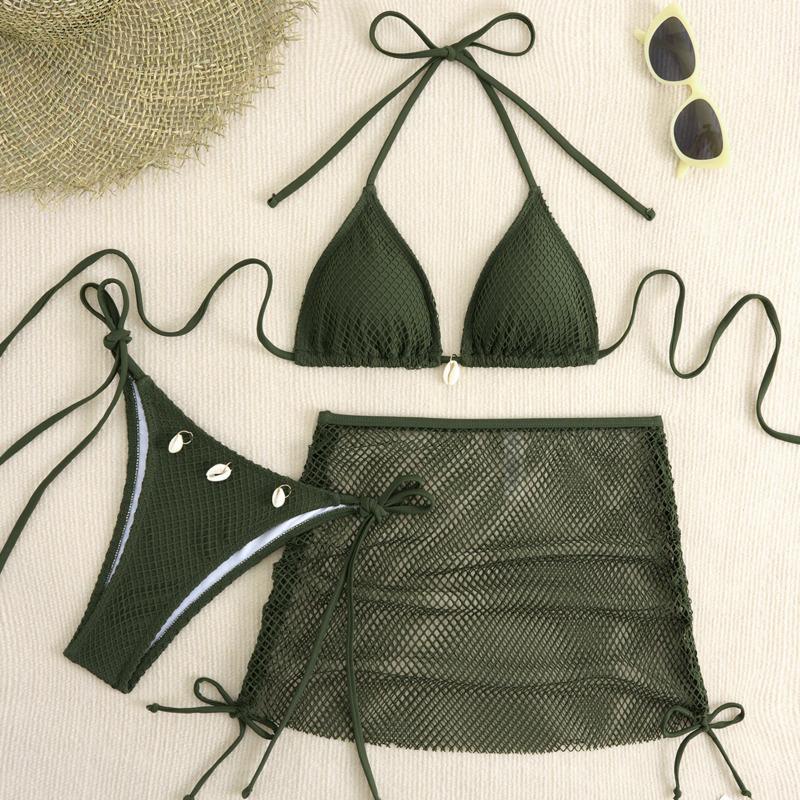 New Sexy Net Bikinis Female Swimsuits Women Three-Piece Swimwear Beach Swim Wear Bathing Suits Brazilian Bikini Set Pool Bather