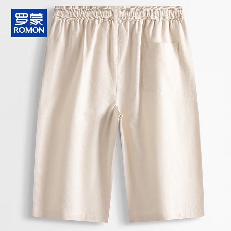 ROMON Men's Lightweight Linen Blend Chinese Style Capri Shorts