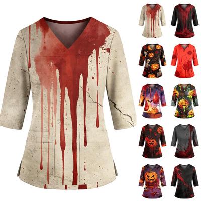 Women's Halloween Costume V-Neck with Pocket Side Slit 3/4 Sleeve Top